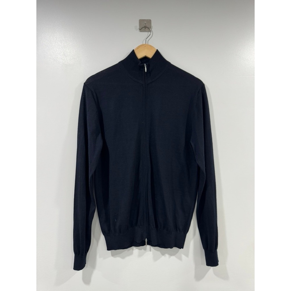 Suitsupply Men Navy Full Zip Merino Wool Cardigan Sweater Size Large